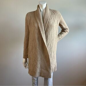 SOFT SURROUNDINGS Tan Diamond Basket Weave Open Front Cardigan Sweater